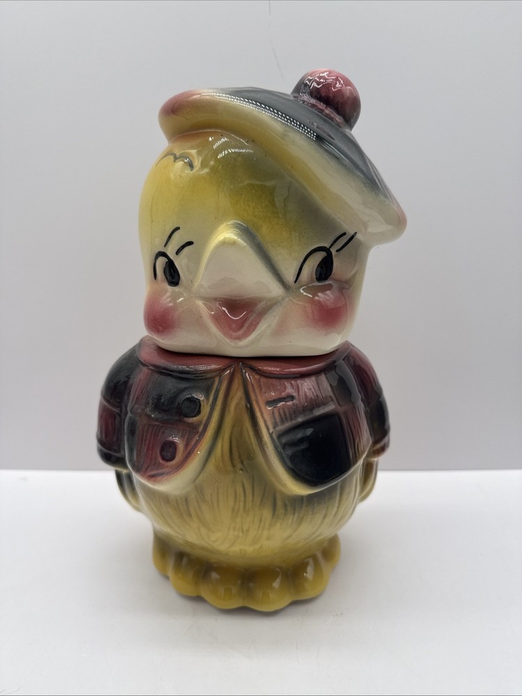 VTG 1950s American Bisque Yellow Chick W/Hat Jacket Cookie Jar 12