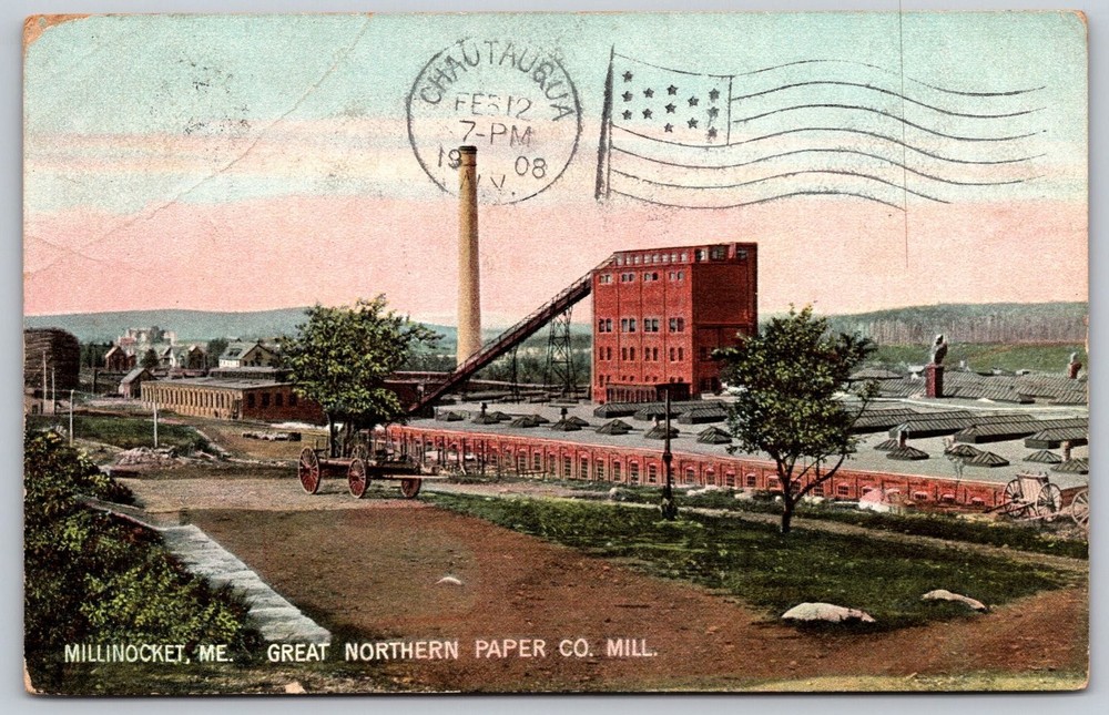 1908 Millinocket ME Great Northern Paper Co Mill Hugh C Leighton Postcard C420