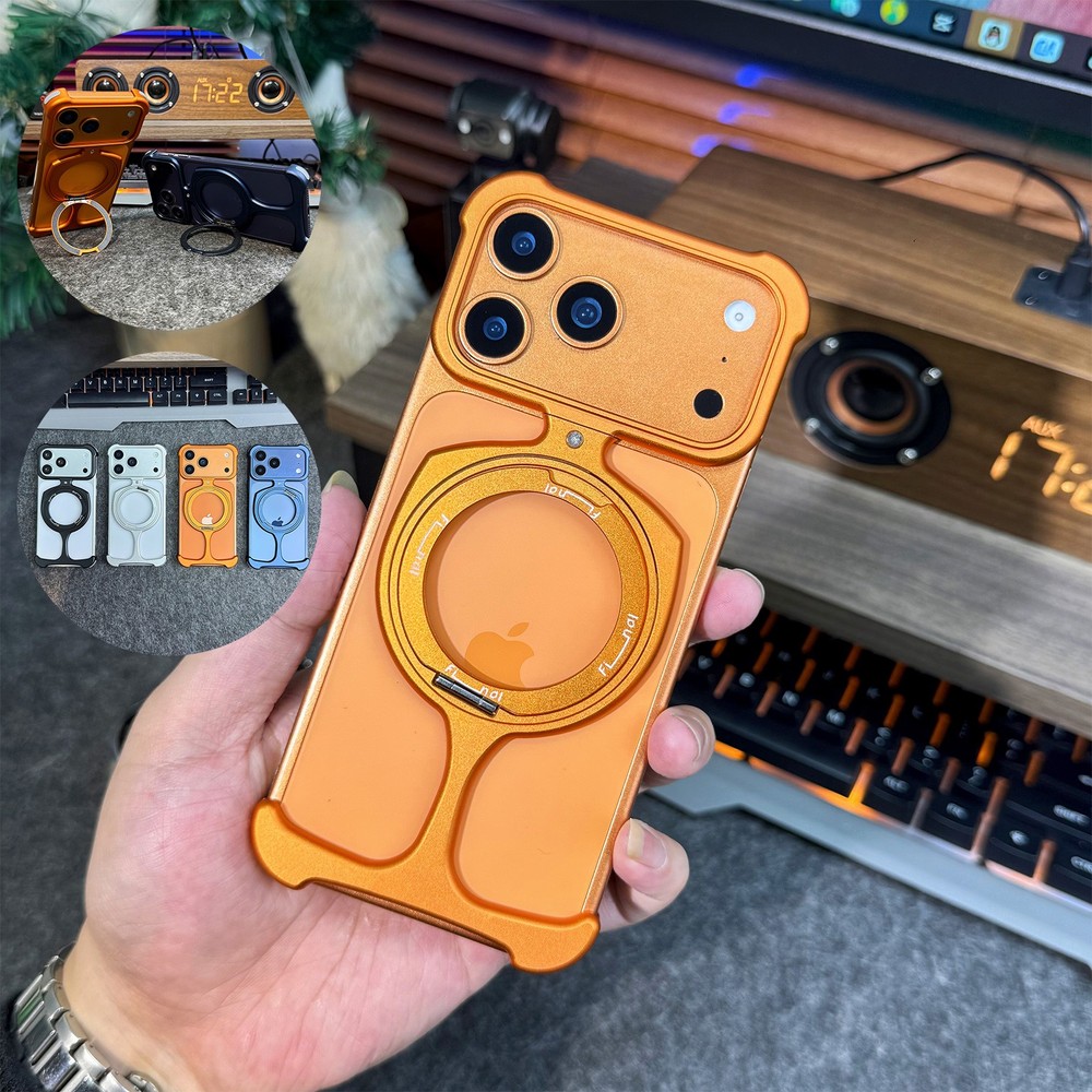 Aluminum Frameless Bumper Magnetic Stand Case For iPhone 17 16 15 14 13 Pro Max