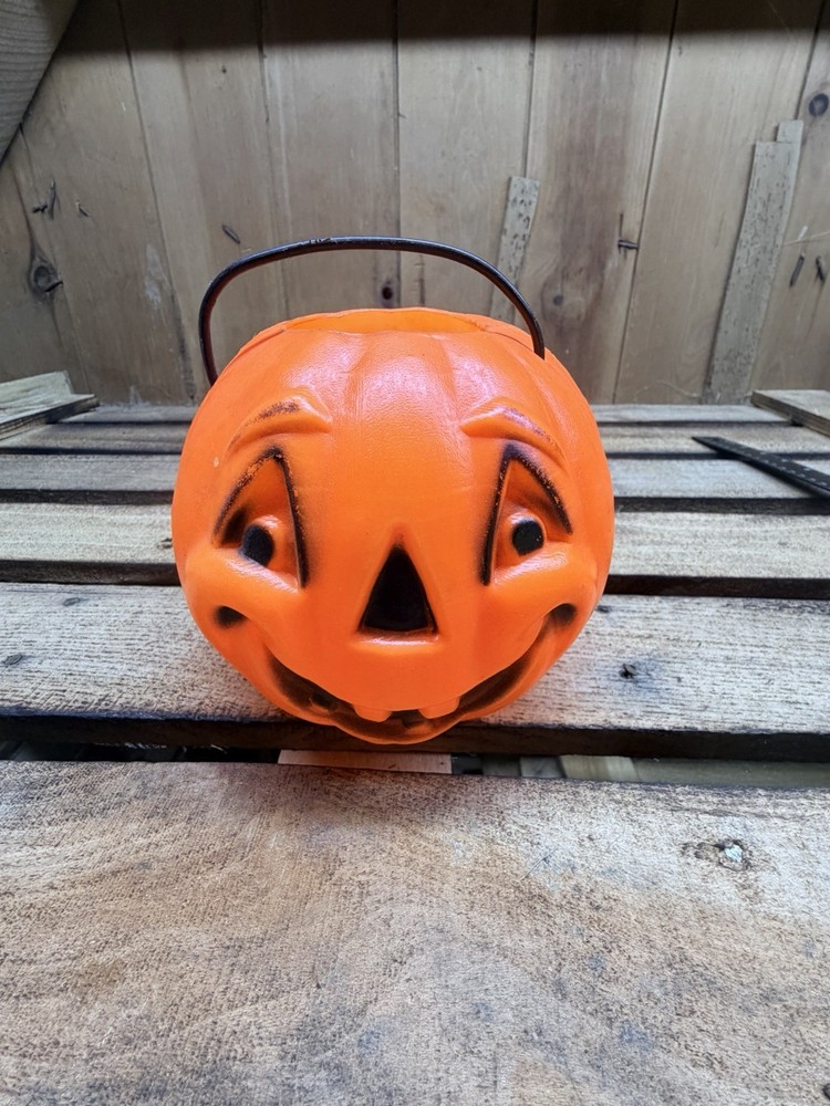 Vtg Halloween Pumpkin Blow Mold Bucket 5