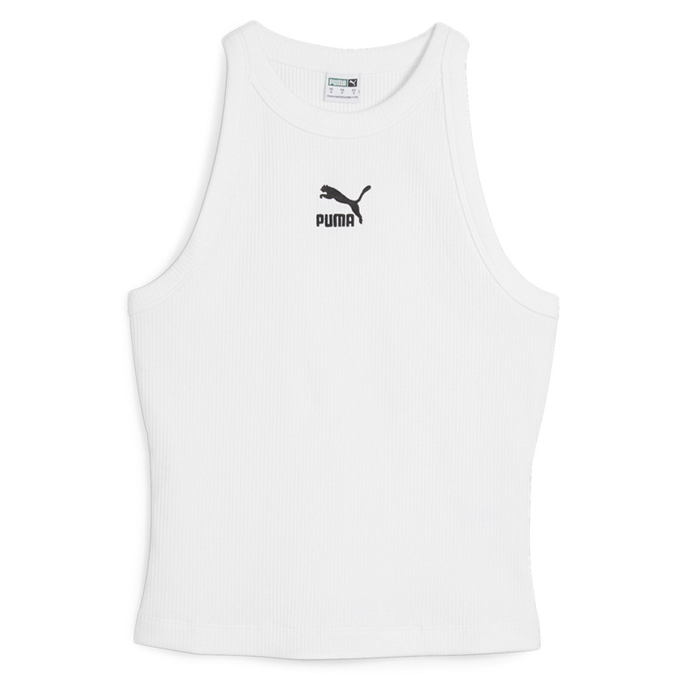 Puma Classics Ribbed Slim Crew Neck Tank Top Womens White Casual  Athletic 62437