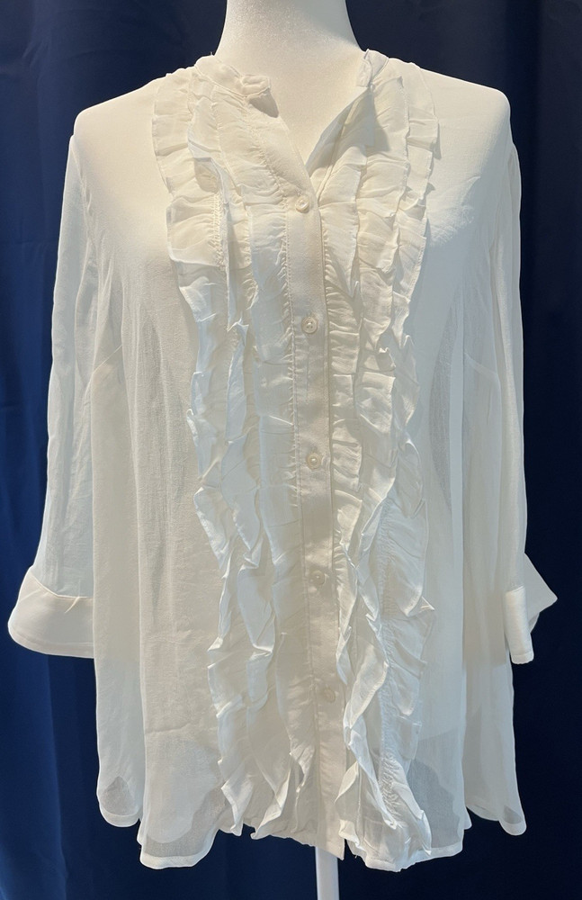 MAEVE  Anthropologie Women's (L) White Ruffle Front Peasant Top SHEER Boho Fairy