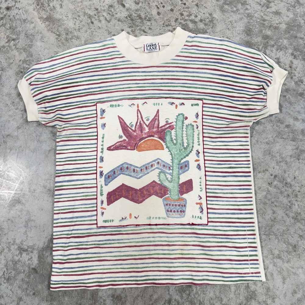Vintage Cricket Lane Shirt Womens Large Striped Southwestern Cactus Sun 90s USA