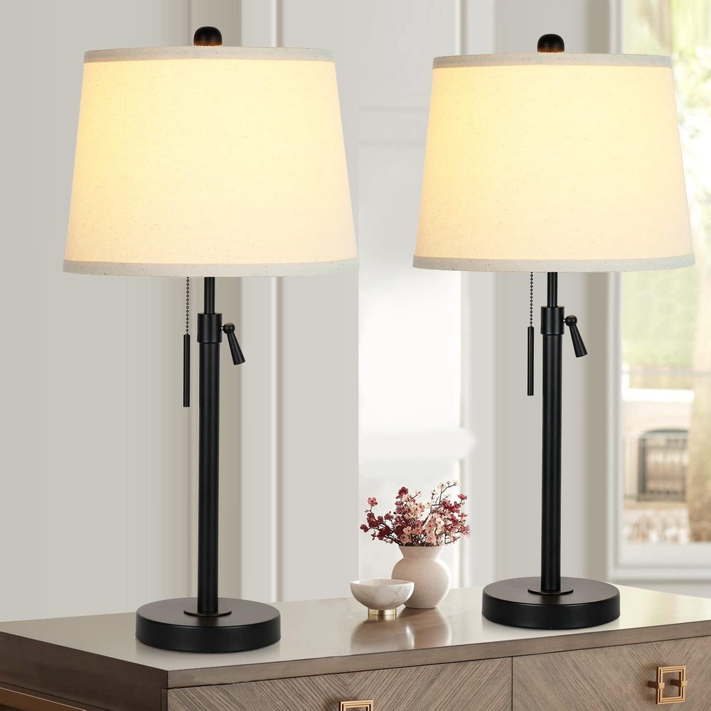 Bedside Table Lamps Set of 2: Tall Black Table Lamps for Living Room End Tabl...