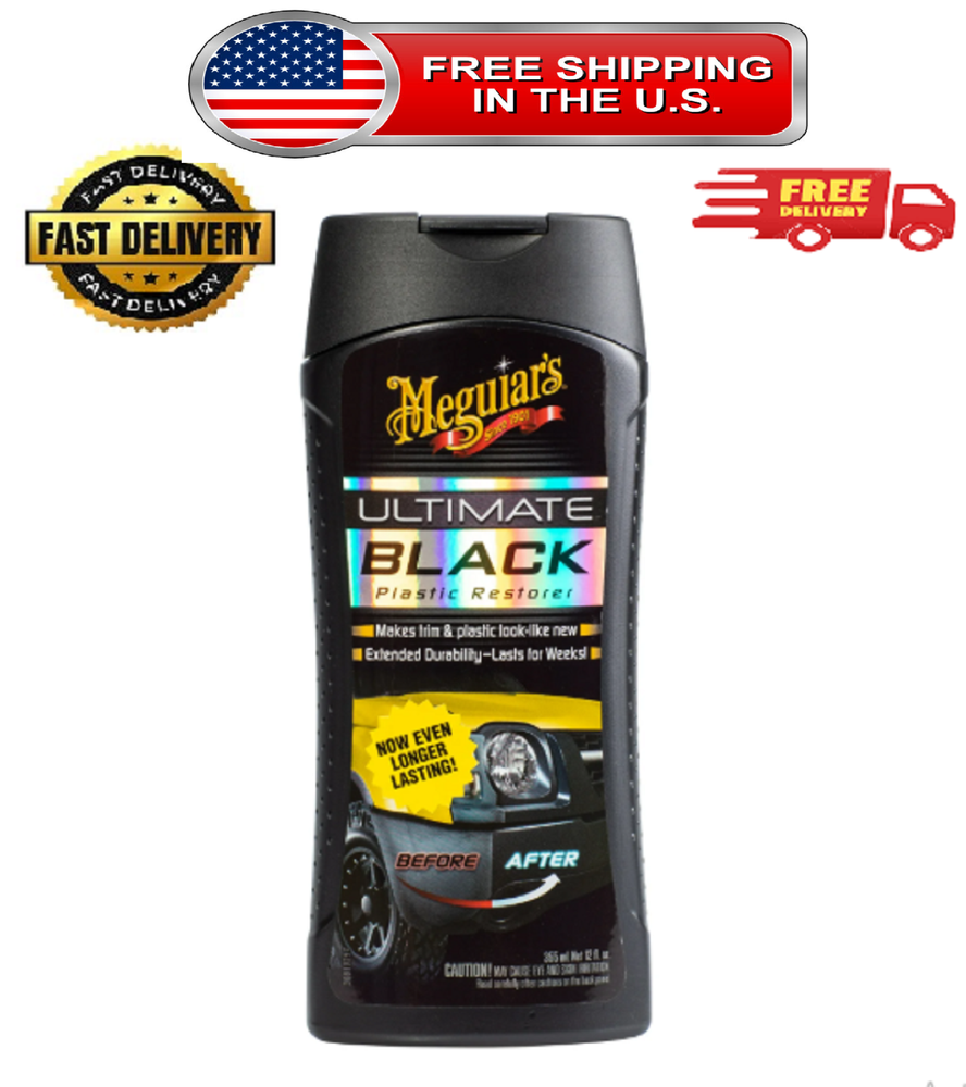 Meguiar’s Ultimate Black Plastic Restorer,White, Liquid Restores Car Shine 12 oz