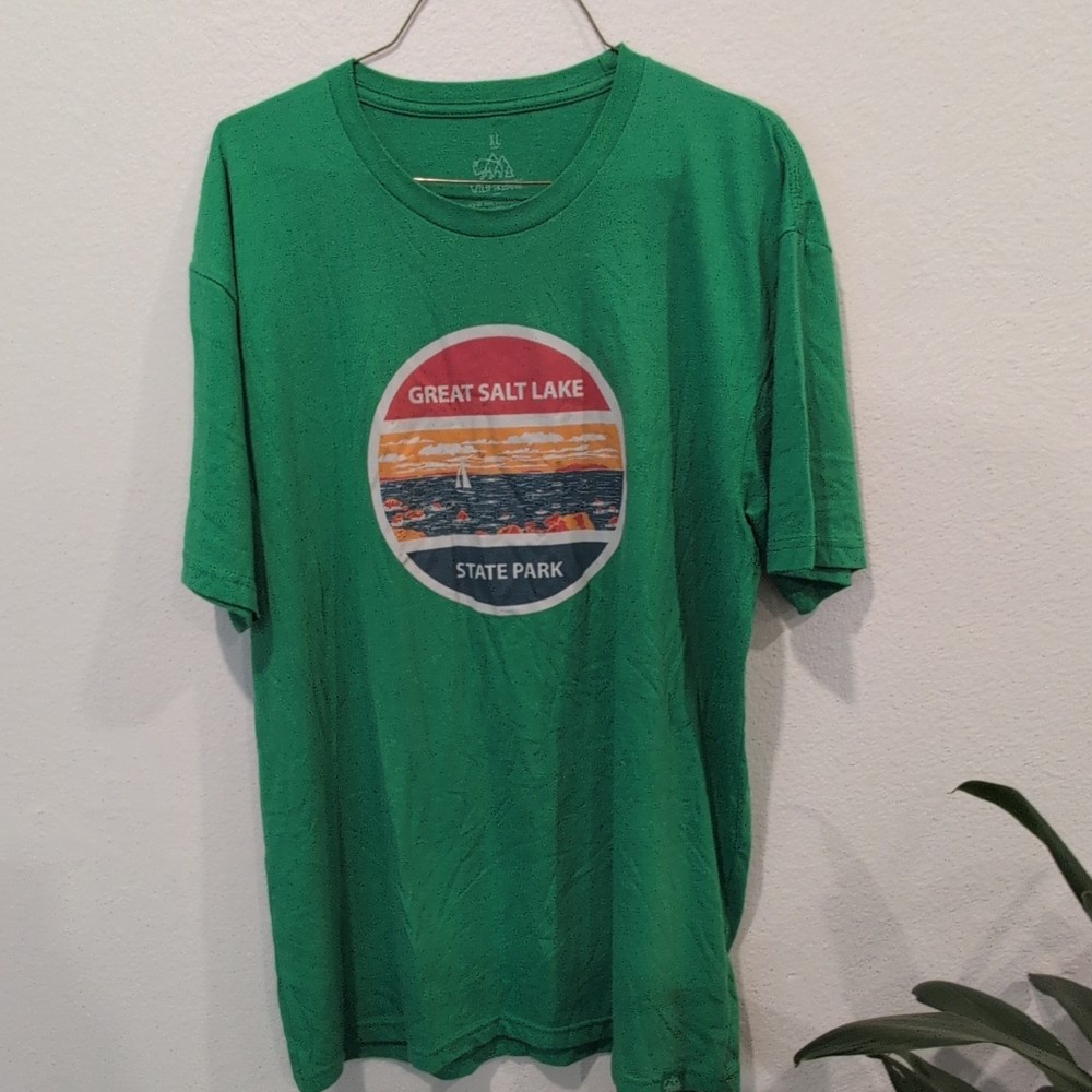 Wild Tribute Great Salt Lake State Park Green Cotton Blend Graphic Tee Mens XL