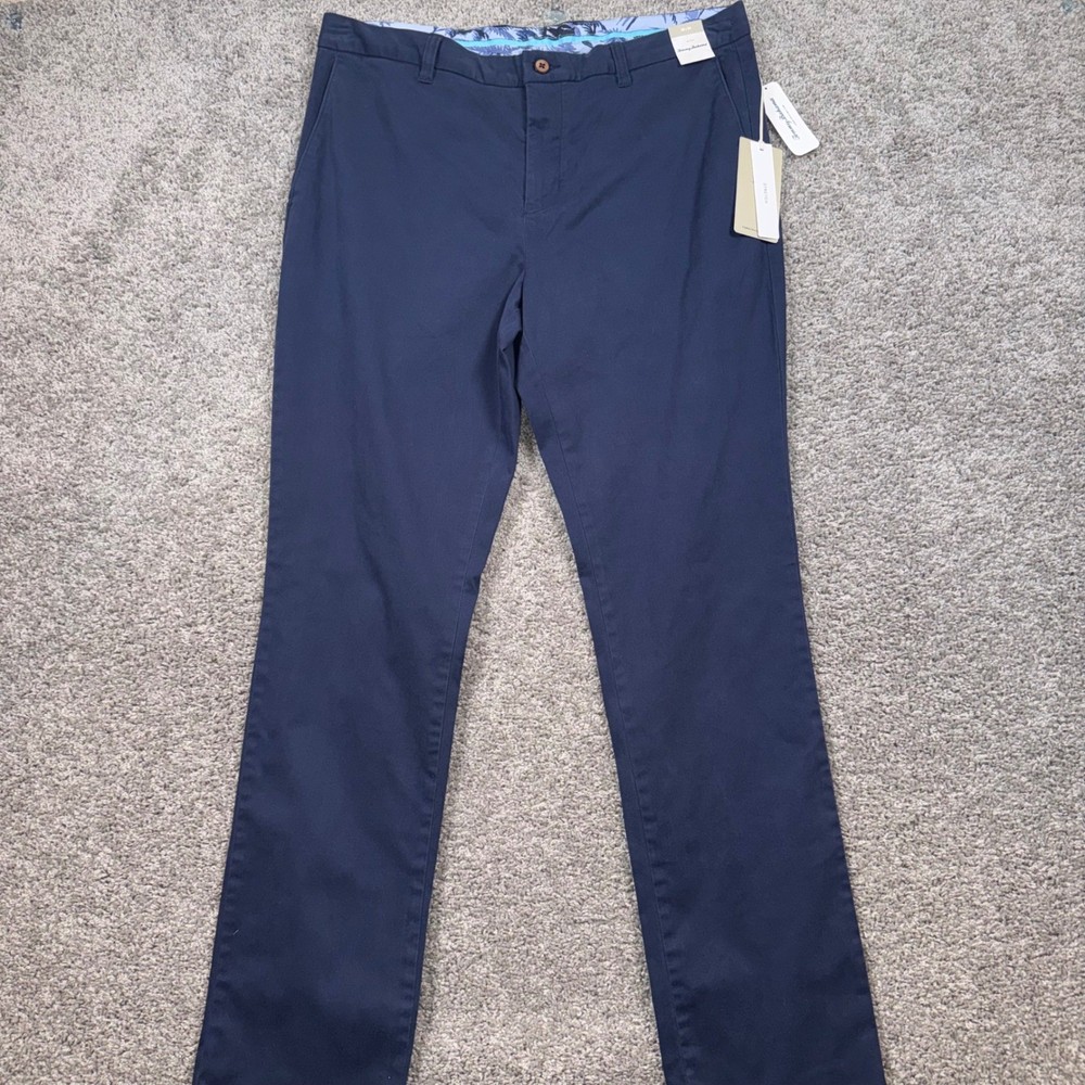 Tommy Bahama Boracay Flat Front Pants Mens Stretch Maritime Blue 36x34 NEW