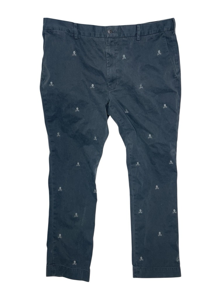 RARE Polo Ralph Lauren Skull Embroidered Chino Pants 40x32 Slim Fit Gray Preppy