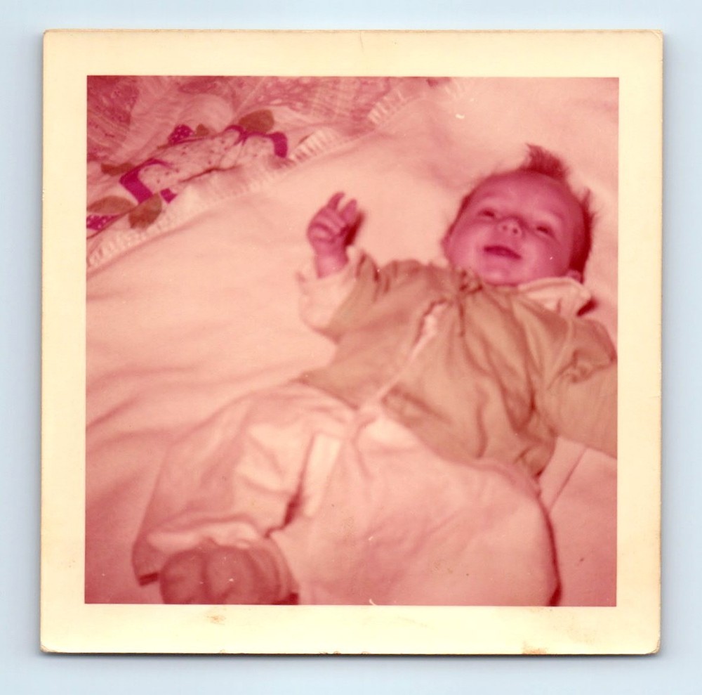 Old Vintage Square Color Photo HAPPY SMILING BABY SNAPSHOT PHOTOGRAPH PICTURE