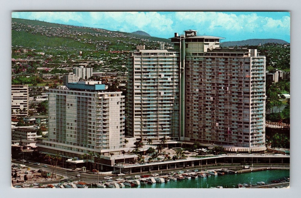 Waikiki Hawaii Ilikai Hotel Scenic Vintage Postcard View Area