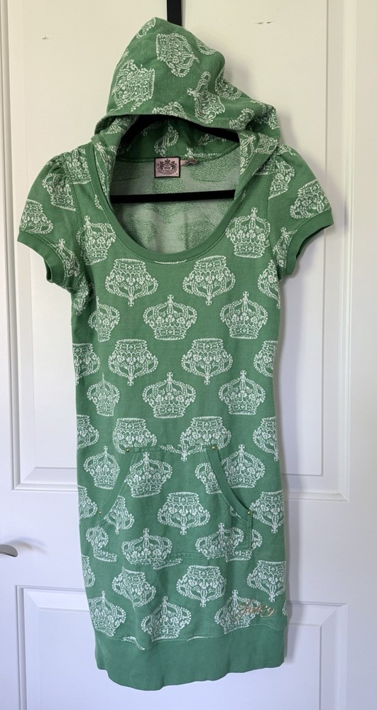 Vintage Y2K Juicy Couture Terry Pullover Hoodie Short Sleeve Dress Small