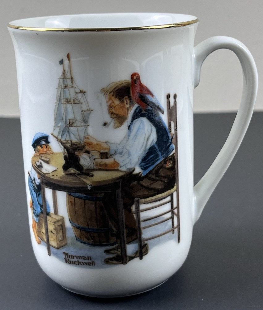 1982 Norman Rockwell Museum Coffee Mug Cup Stein For a Good Boy Bird Man Ship