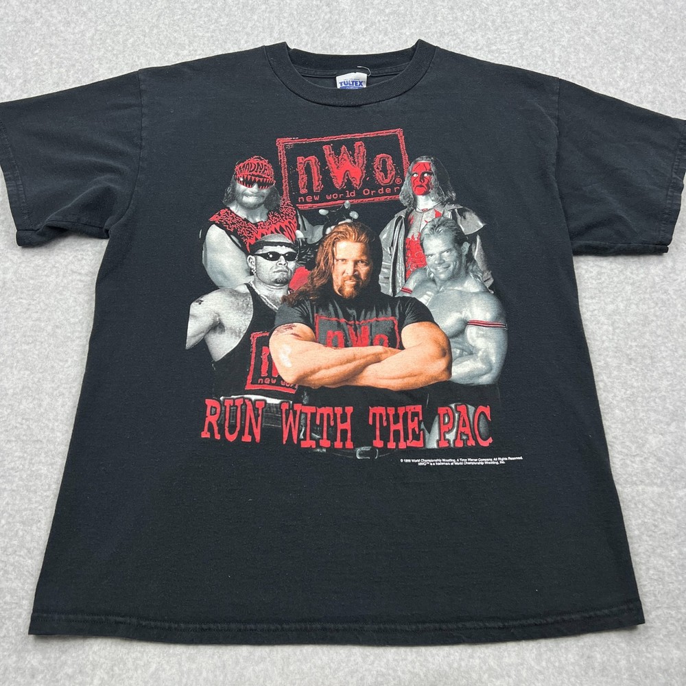 VTG NWO Run With The Pac Shirt Men's Large Black Crew 1998 WWF WWE Wrestling Tee