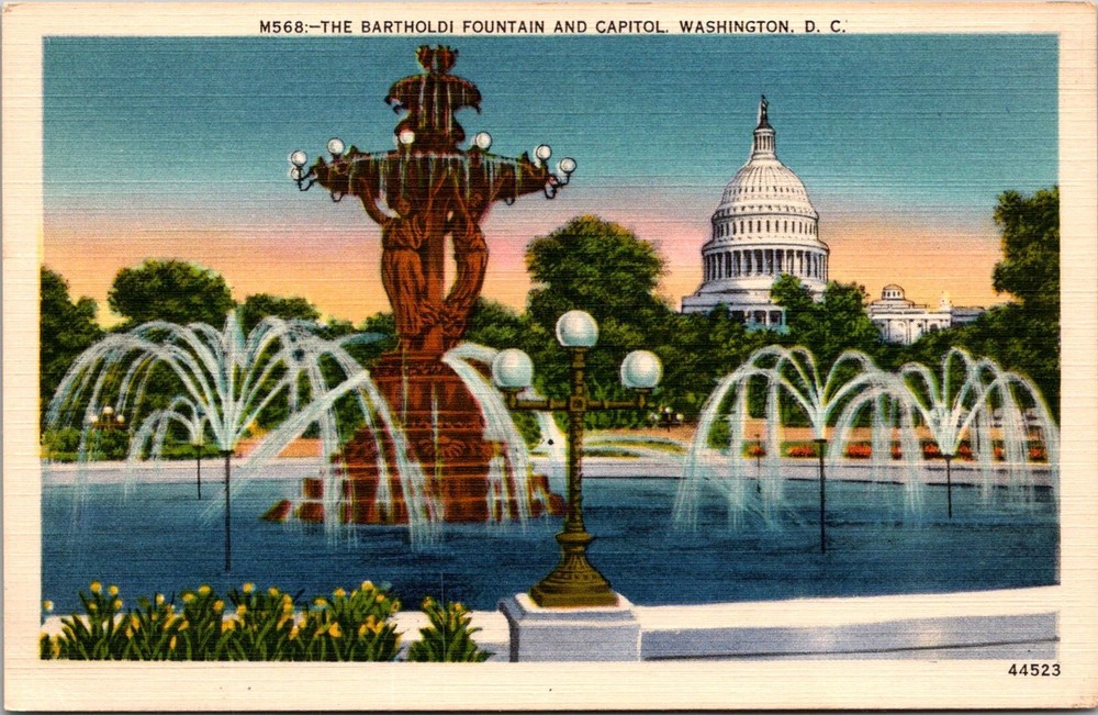 Dr Jim Stamps Bartholdi Fountain and Capitol Washington D.C. Vintage Postcard