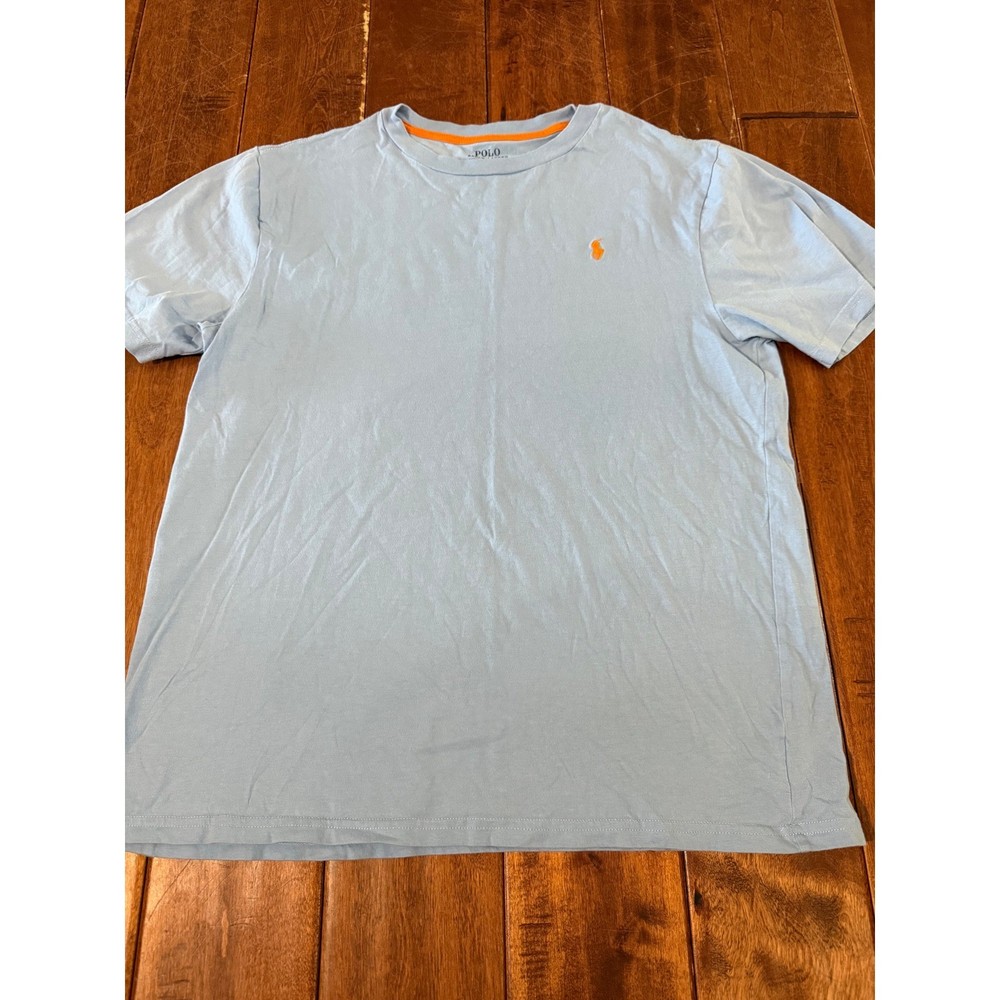 Polo Ralph Lauren Boys XL 18-20 Light Blue Short Sleeve T-Shirt Orange Pony Logo