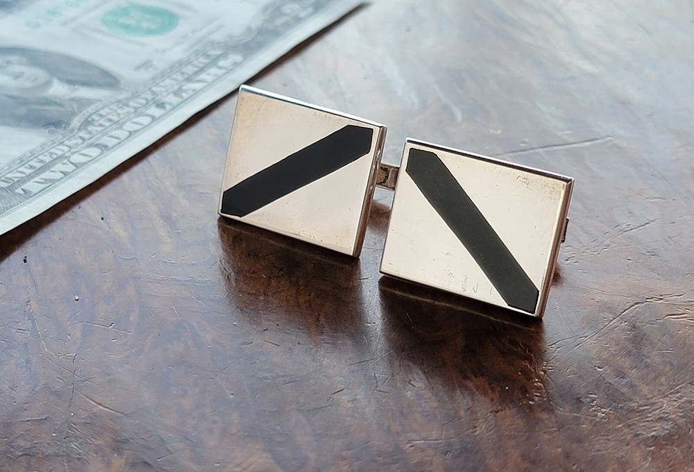Vintage 1960s Taxco Mexican Sterling Silver Stone Inlay Cufflinks - 27.6g