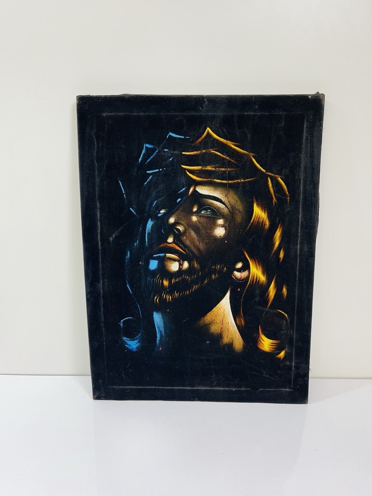 Vintage Black Velvet Jesus Painting 70’s 80’s 24 X 18” God Savior Black Light!!