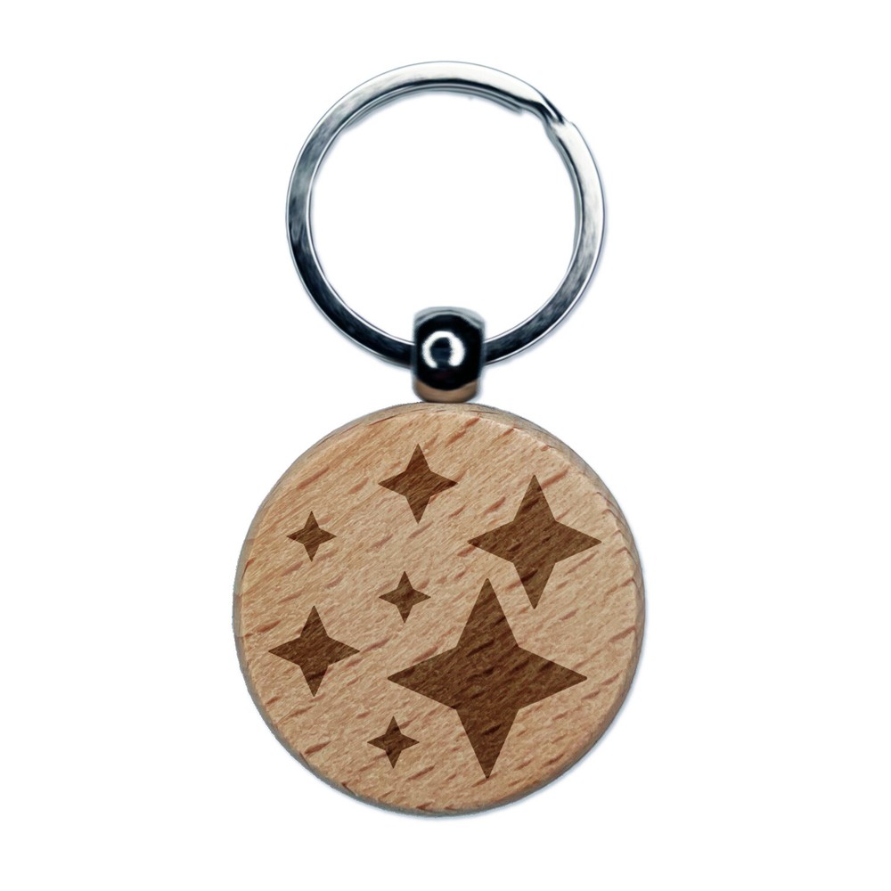 Glittering Star Engraved Wooden Keychain Charm with Shimmer