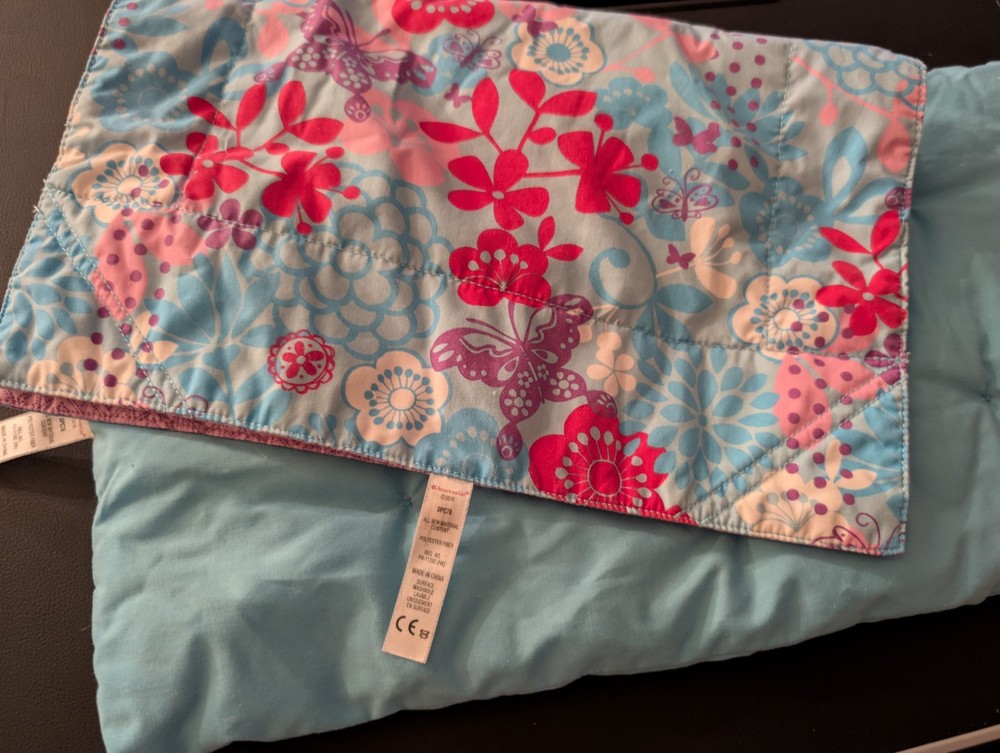 American Girl reversible butterfly comforter with blue trundle mattress