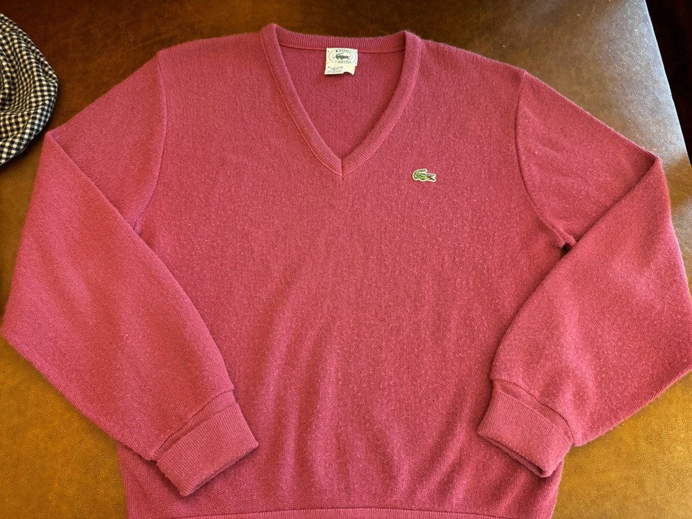 Vintage  IZOD Lacoste Knit Sweater Made In USA Mulberry  Sz M 100% Orlon Acrylic