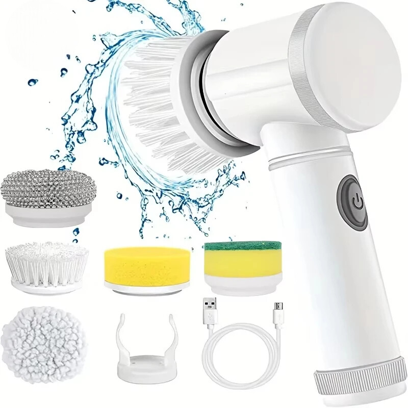5in1 Electric Cleaning Brush Spin Scrubber Deep Cleaning with 5 Replaceable Head