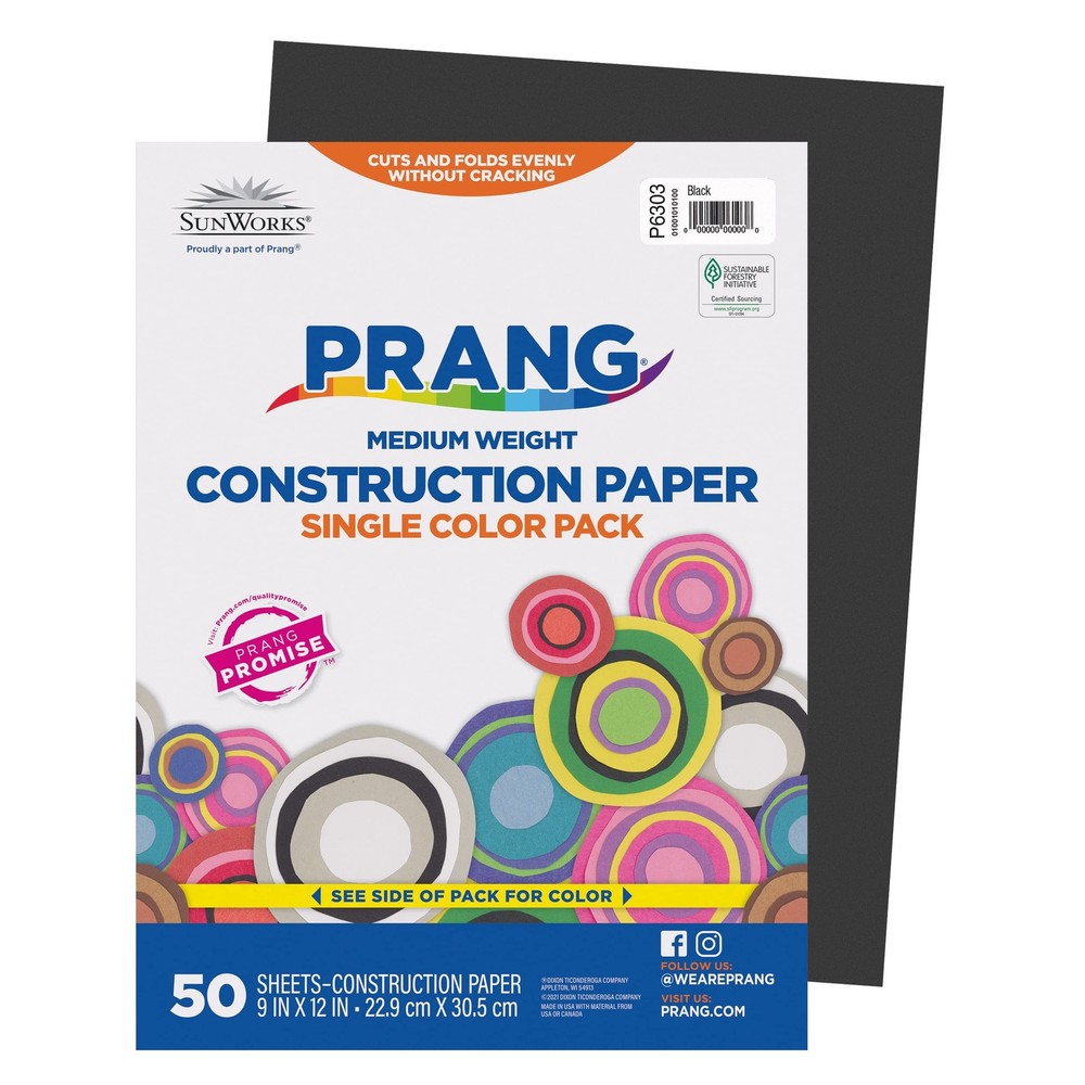Black Construction Paper 9x12 Inches 50 Sheets Pack - Formerly SunWorks