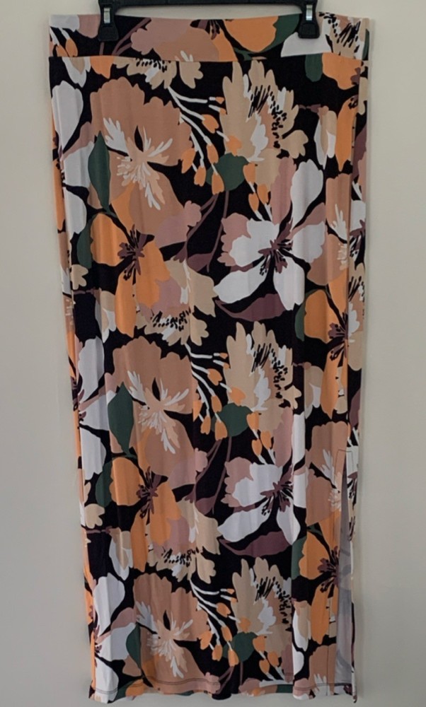 Liz Claiborne Multicolor Floral Straight Pencil Midi Skirt L Women