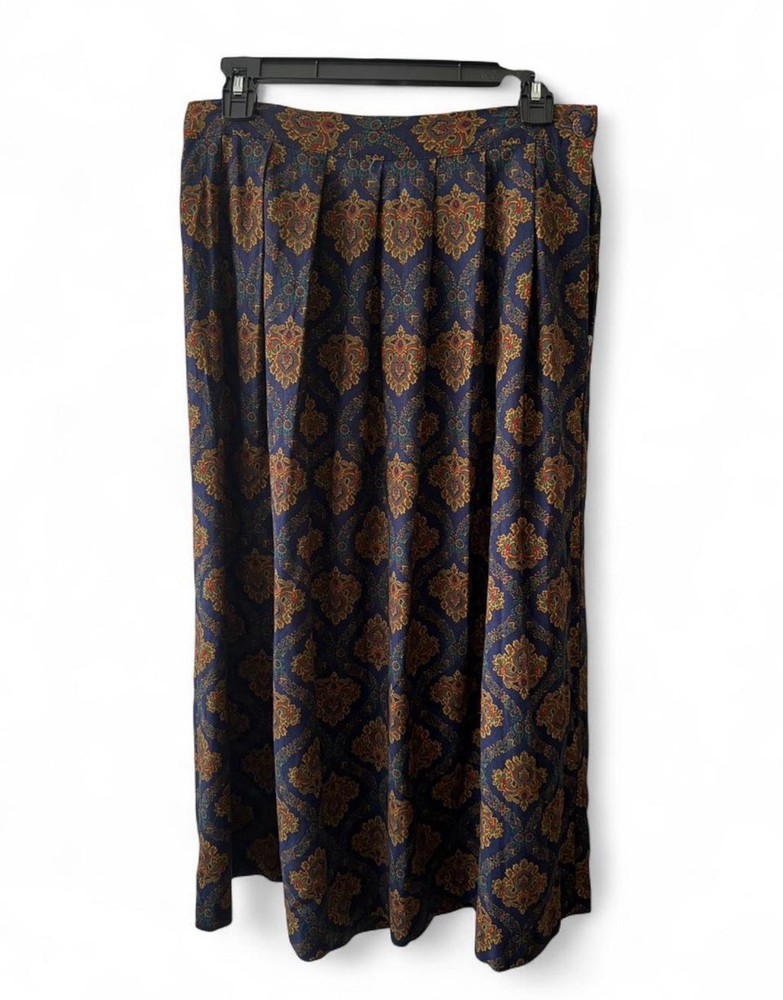 Vintage 80s/90s Blue And Gold Paisley Midi Skirt Boho Cottage Core Size 12