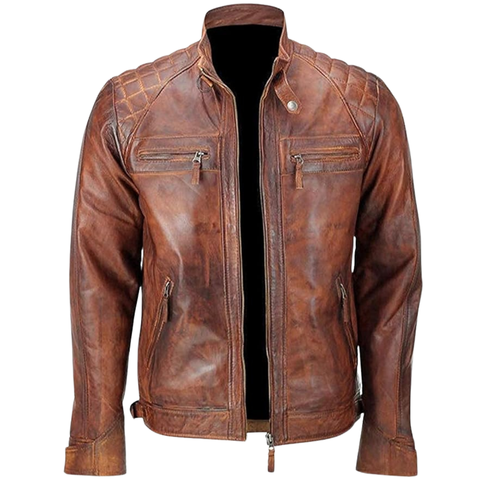 Brown Men’s Genuine Leather Biker Jacket Vintage Motorcycle Cafe Racer Style