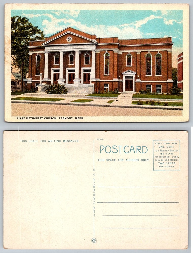 Fremont Nebraska First Methodist Church Vintage Postcard NE C.T. American Art