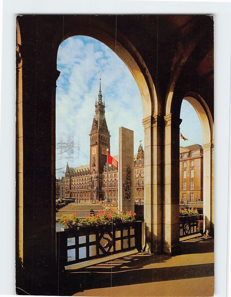 Postcard Rathaus und Alsterarkaden Hamburg Germany