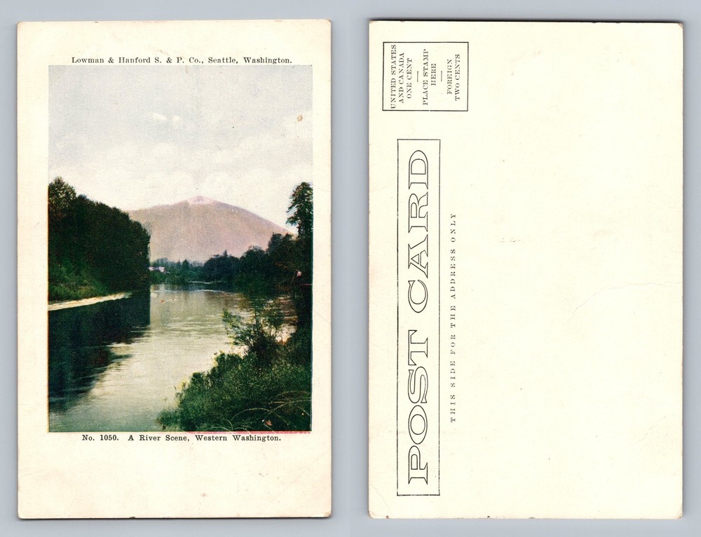 Western, WA-Washington, River Scene with Trees and Hills Old Vintage Postcard