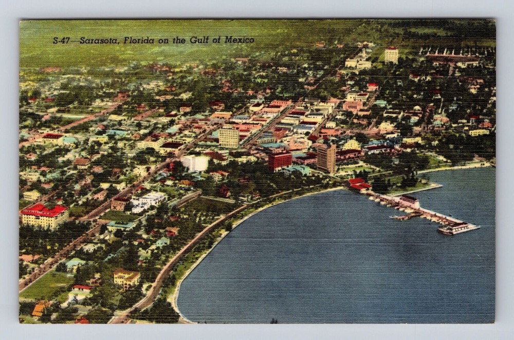 Sarasota FL-Florida, Aerial On The Gulf Of Mexico, Antique, Vintage Postcard