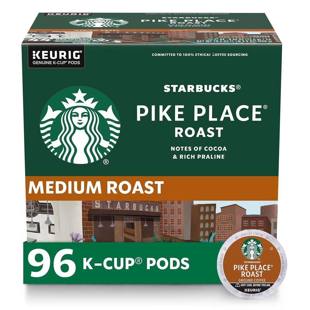Starbucks Pike Place K-Cups, Medium Roast, 96 Pods (4 Boxes)