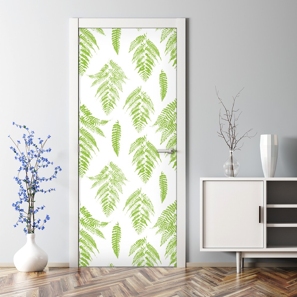 Bubble Free Door sticker Lime Fern Leaves Green ornament Pattern Floral