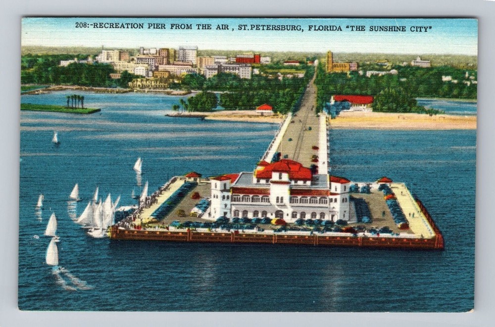 St Petersburg FL-Florida Aerial Recreation Pier Sunshine City Vintage Postcard