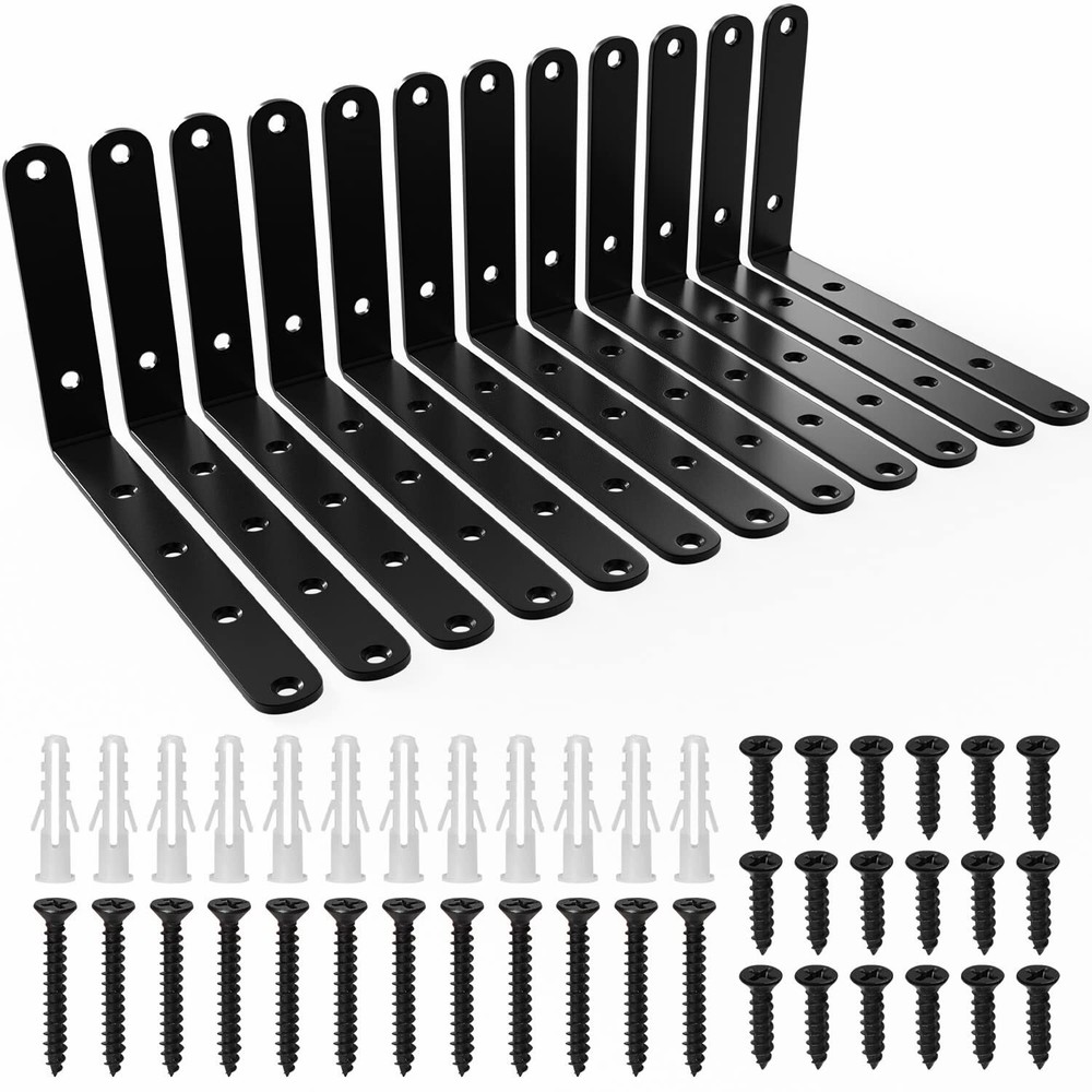 LEOPO 12 Pack Corner Brace, 5 x 3 Inch Black Shelf Bracket, Heavy Duty Steel ...