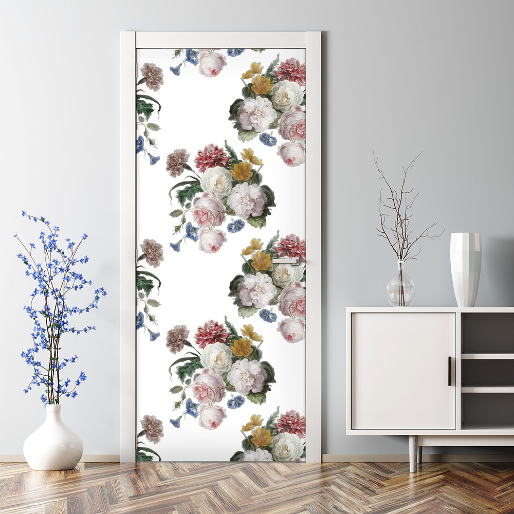 Bubble Free Door sticker Foggy Flower Meadow Watercolour Decal Floral Decal