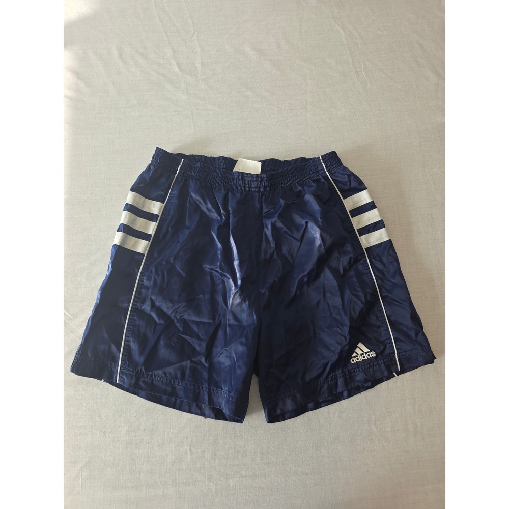 Adidas Vintage Athletic Shorts 90s Nylon 3-Stripe Small Navy White Retro Soccer