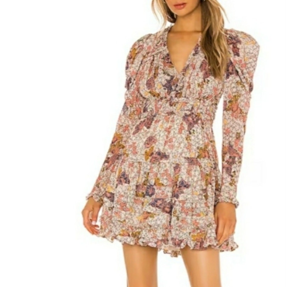 Ulla Johnson Julie Floral Cotton Mini Dress Botanical Ruffle Pink White 6