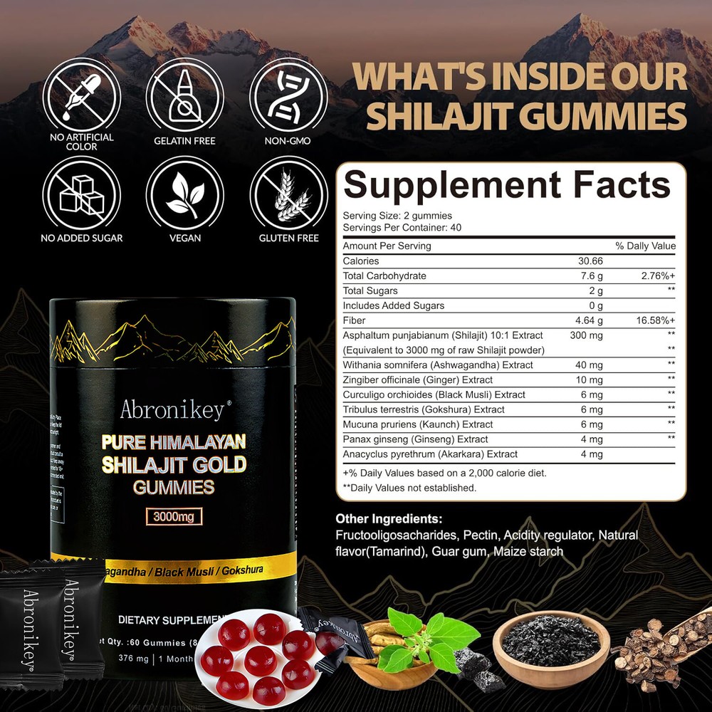 PURE HIMALAYAN SHILAJIT GOLD GUMMIES  IMMUNE DIETARY SUPPLEMENT :60 Gummies