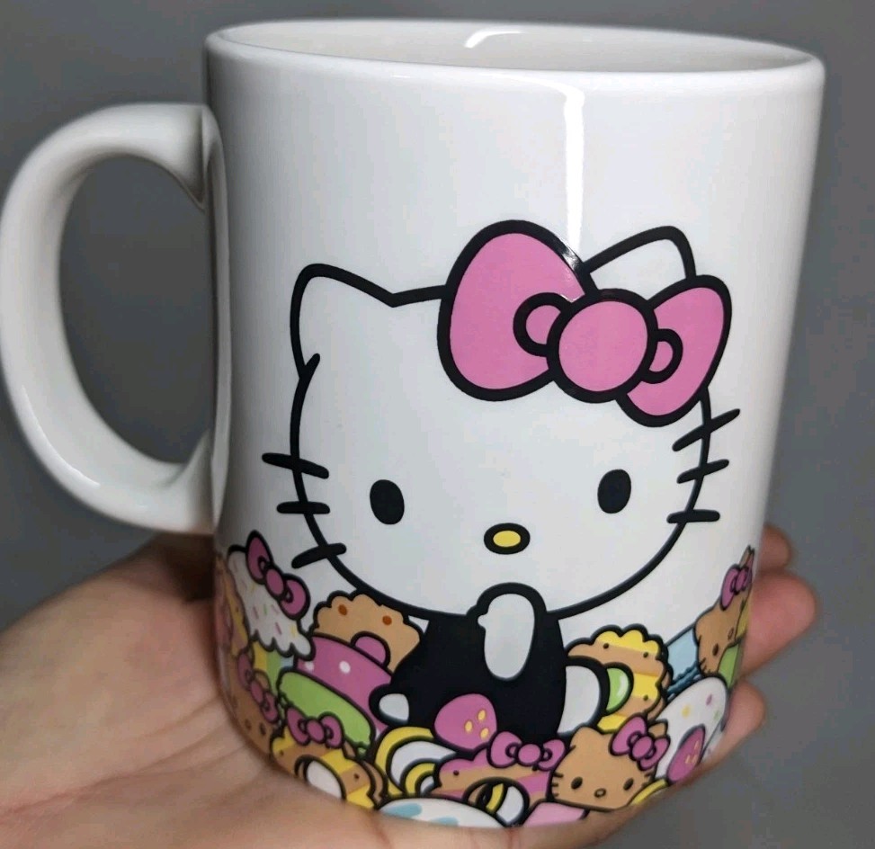 Hello Kitty Cafe Exclusive Pink Bow Coffee Mug Donuts Cookies Sanrio Cup