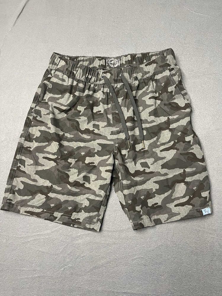 Camo Shorts Mens Black Grey Vintage 1946 Sz Lg 8” Adjustable Drawstring Y2K