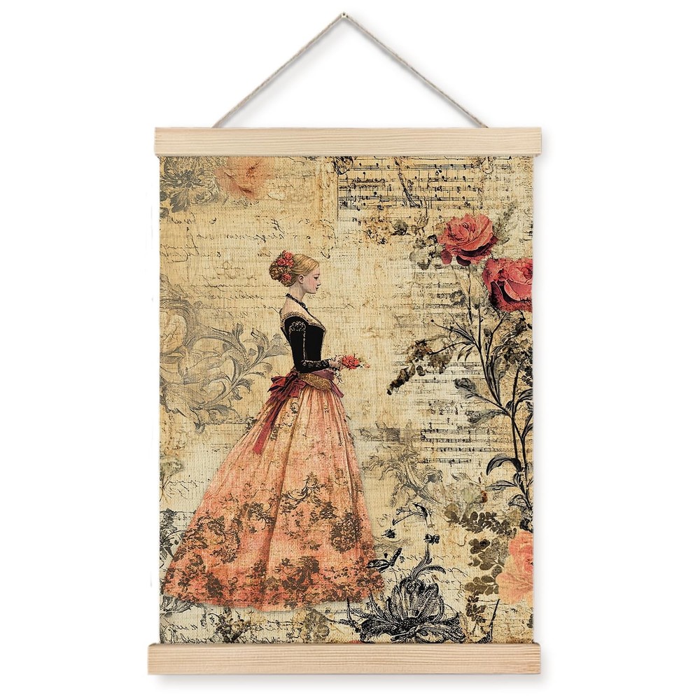 Wall Art Hanging Canvas French Country Shabby Chic Pink Rose Woman 12x16in