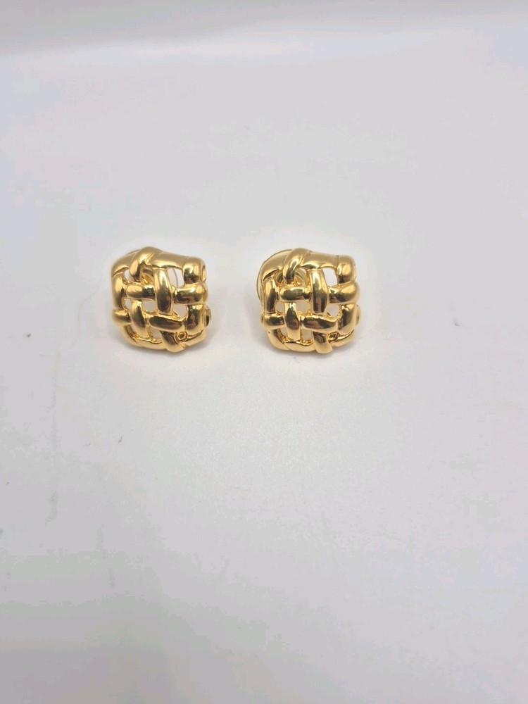 Earrings - Vtg Premier Designs Basket Weave Square Gold Tone
