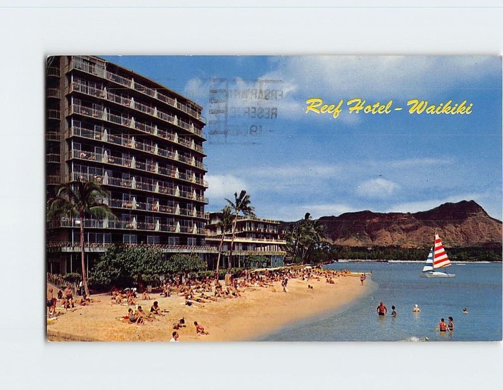 Postcard Waikiki Beach Diamond Head and the Reef Hotels Hawaii USA