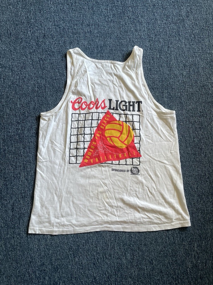 Vintage 90s Coors Light Beach Volleyball Tank Top Mens L Beach Surf KRZR Radio