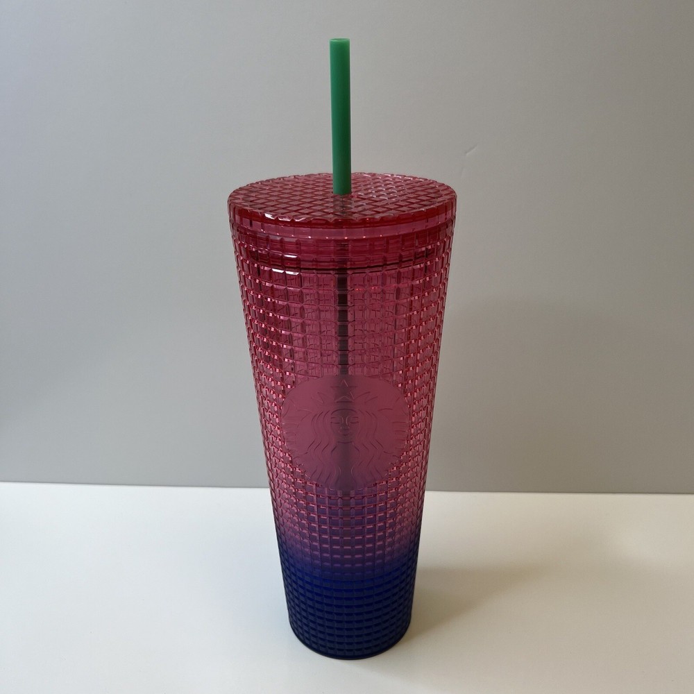 Starbucks 2022 Watermelon Pink Purple Gradient Grid 24oz Cup Venti Cold Tumbler
