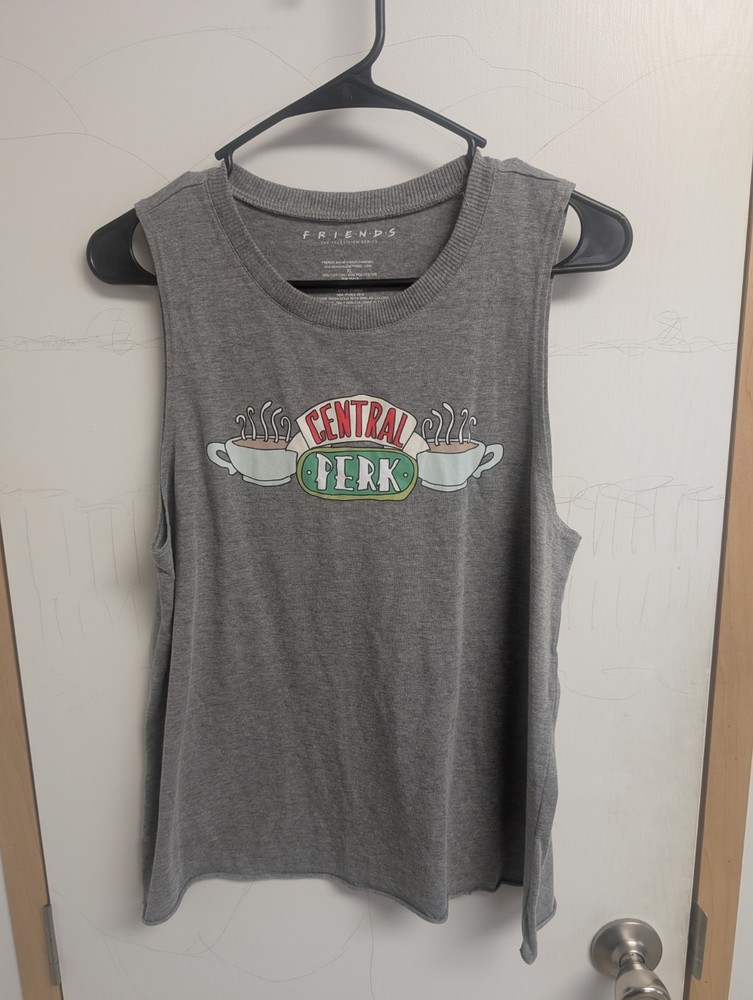 Friends TV Show Central Perk Tank Top Womens XL Heather Gray Muscle Tee Graphic