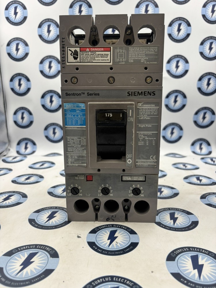 Siemens 3P 175A Circuit Breaker FXD63B175 175 Amp 3 Pole 600V Sentron FXD6-A